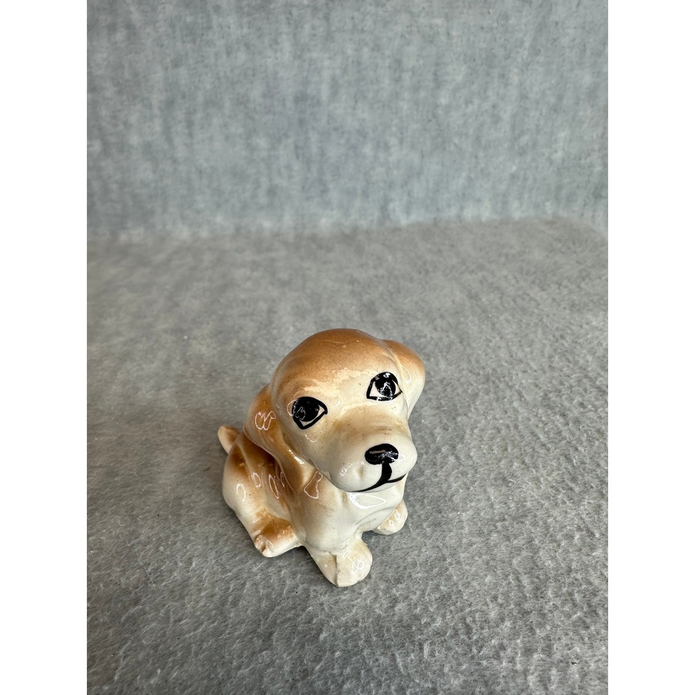 Vintage Ceramic Puppy Dog Figurine Brown and White Cute Sitting Animal Decor